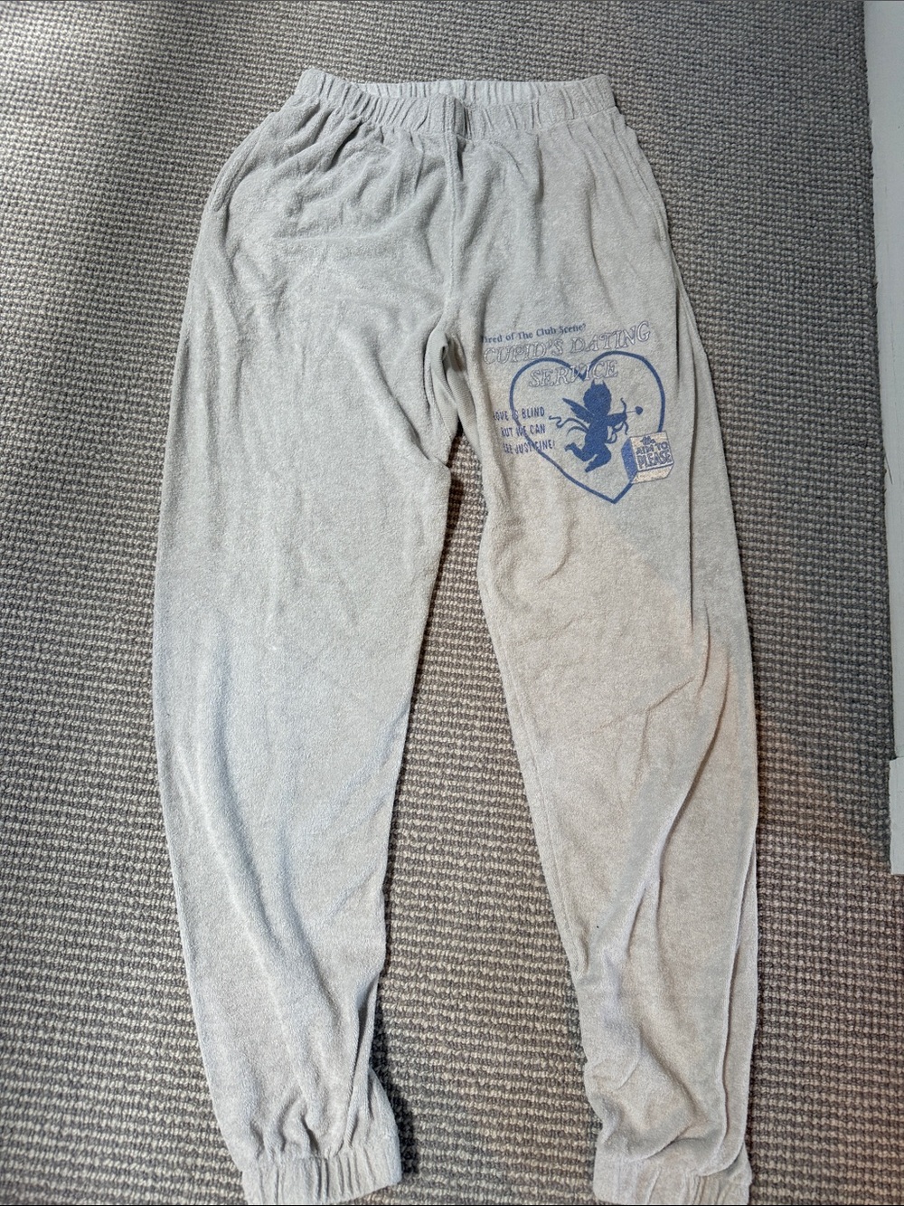 Boys Lie Gray Terry Jogger Pants with Blue Heart Graphic